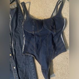 COPY - Original Authentic Ivy Park Rodeo Denim Wide Leg Jeans & Denim Thong Cor…